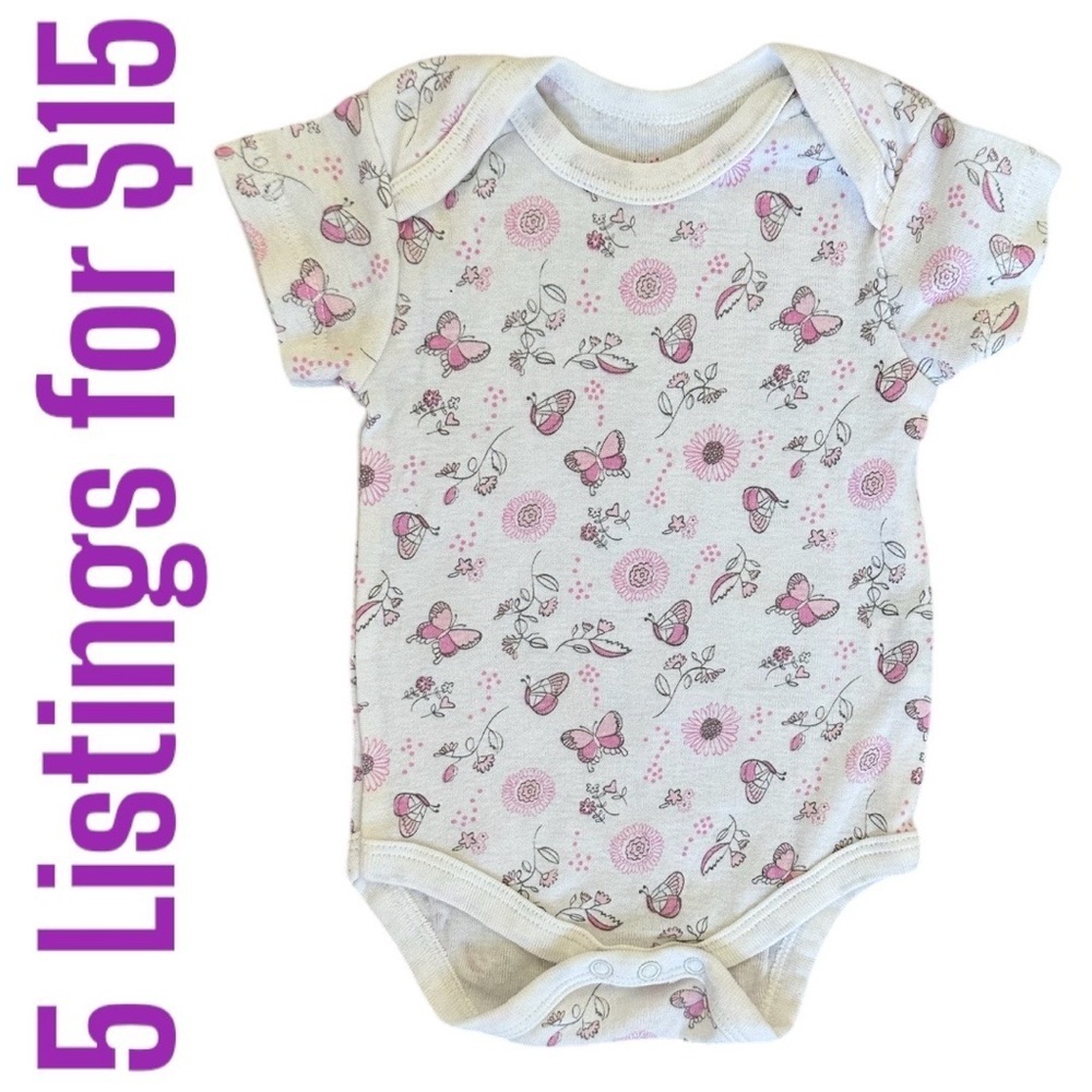 5/$15 Baby Views butterfly floral short sleeve bodysuit 0-3 months baby girl